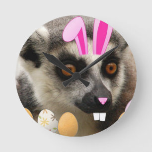 Easter Lemur Round Clock