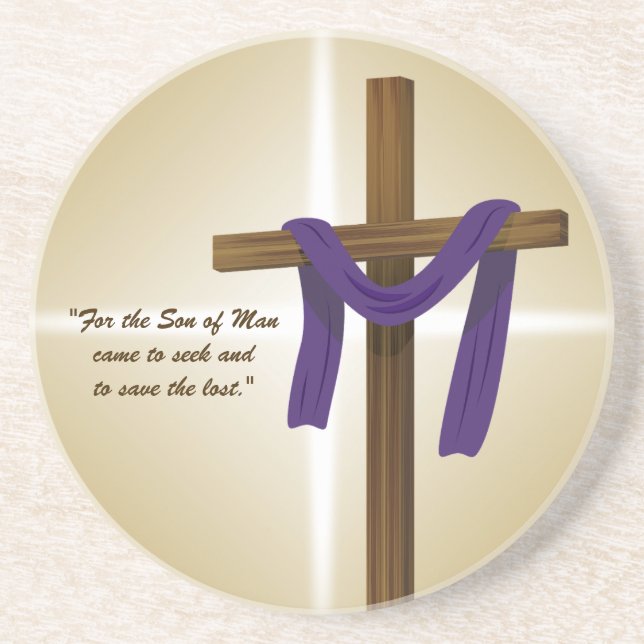 Easter Lent Cross Purple Drape Resurrection Day Coaster (Front)
