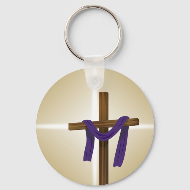 Easter Lent Cross Purple Drape Resurrection Day Key Ring (Front)