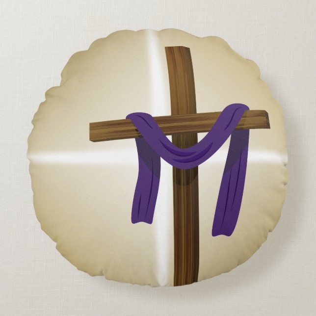 Easter Lent Cross Purple Drape Resurrection Day Round Cushion (Front)