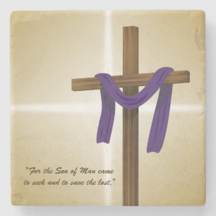 Easter Lent Cross Purple Drape Resurrection Day Stone Coaster