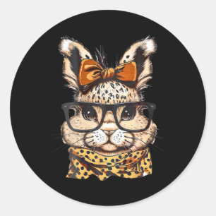 Easter Leopard Print Gles Rabbit Print Classic Round Sticker
