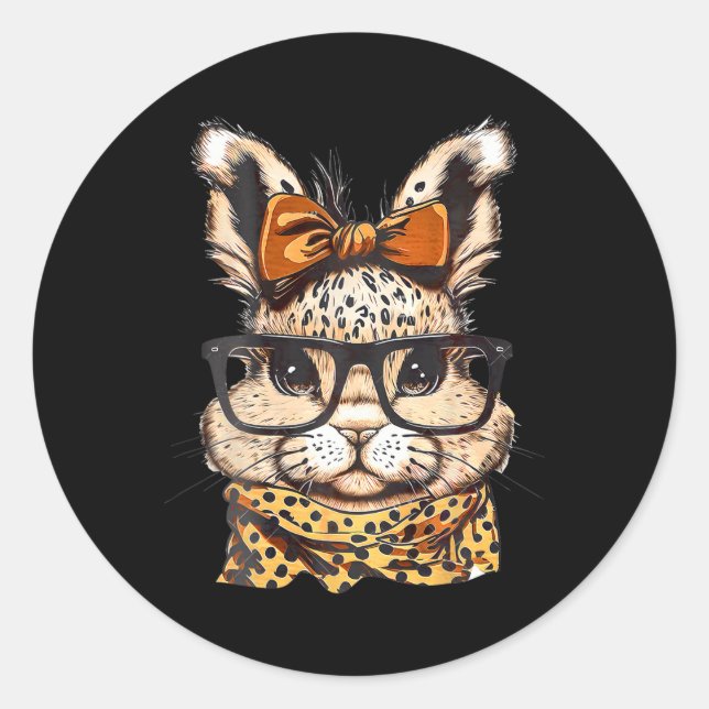 Easter Leopard Print Gles Rabbit Print  Classic Round Sticker (Front)