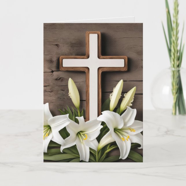 Easter Lilies and Cross Holiday Card (Front)
