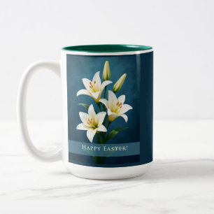 Easter Lilies Blue Christian Faith Gift Two-Tone Coffee Mug