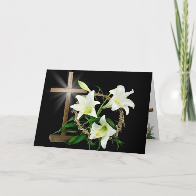 Easter Lilies, Crown and Cross Holiday Card (Front)