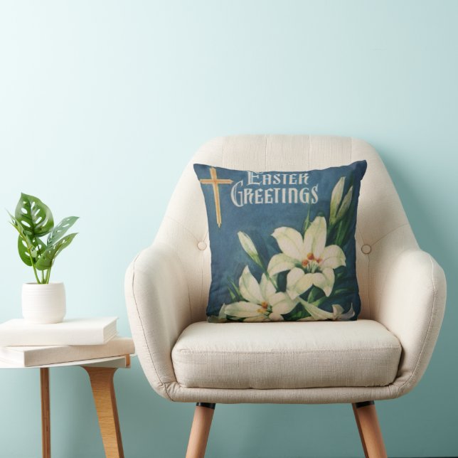 Easter Lilies Flowers, Vintage Religious Easter Cushion (Chair)