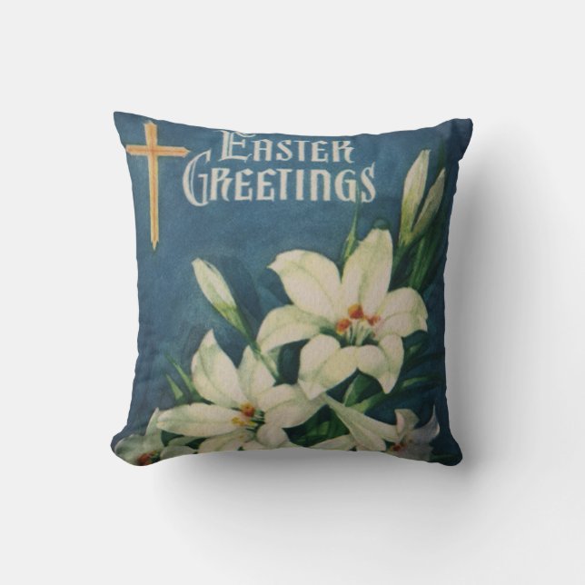 Easter Lilies Flowers, Vintage Religious Easter Cushion (Front)