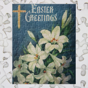 Easter Lilies Flowers, Vintage Religious Easter Jigsaw Puzzle