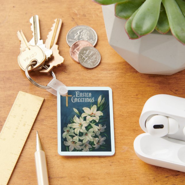 Easter Lilies Flowers, Vintage Religious Easter Key Ring (Desk)