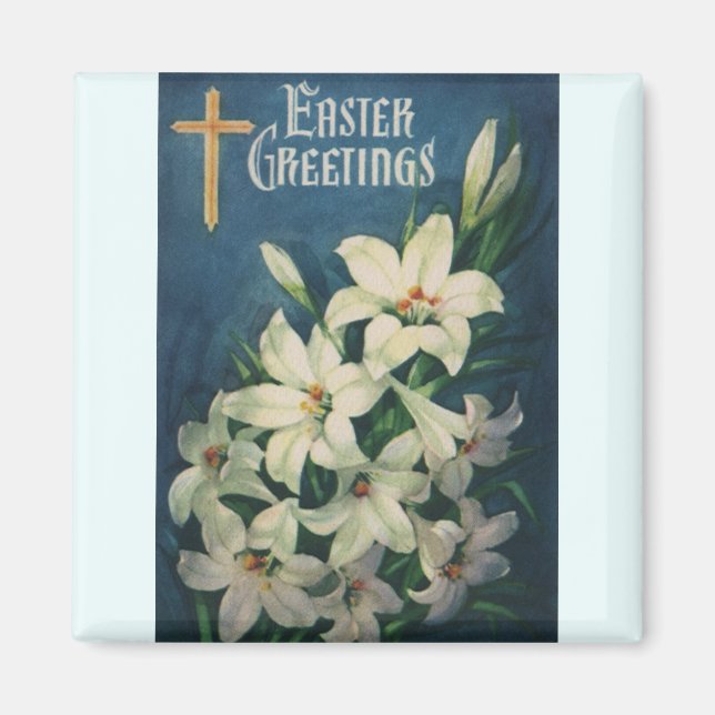 Easter Lilies Flowers, Vintage Religious Easter Magnet (Front)