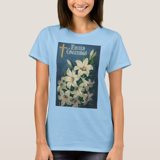 Easter Lilies Flowers, Vintage Religious Easter T-Shirt (Front)