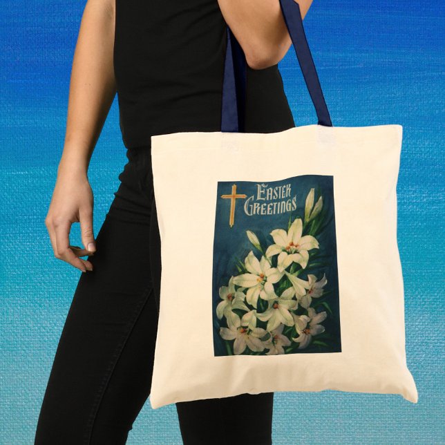 Easter Lilies Flowers, Vintage Religious Easter Tote Bag (Creator Uploaded)