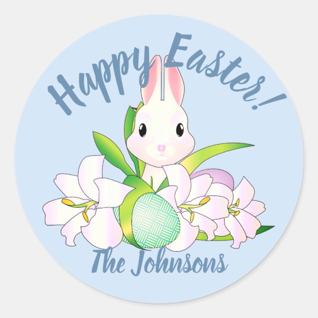 Easter Lilies & Sweet Bunnies Classic Round Sticker (Front)