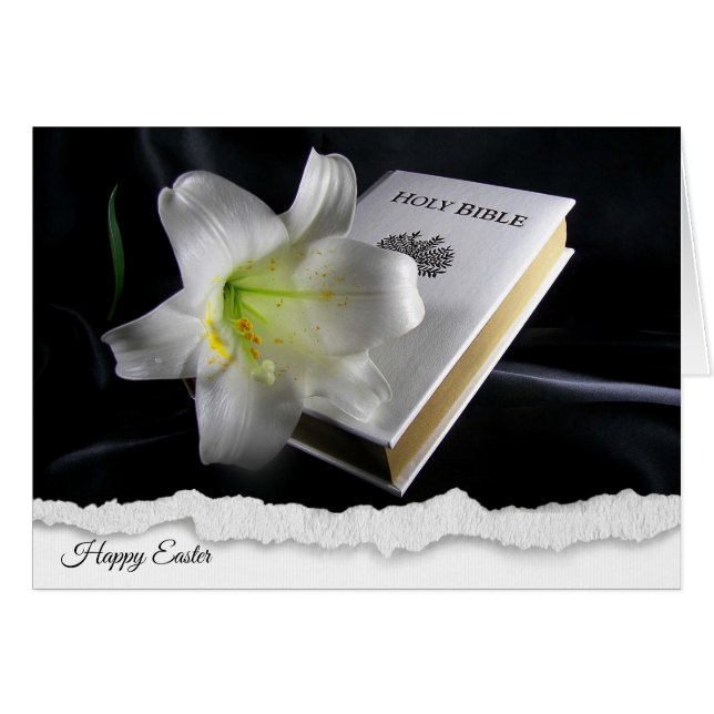 Easter Lilies with on white Bible (Front Horizontal)