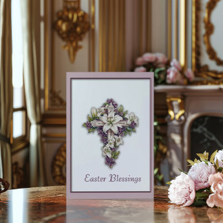 Easter Lily Cross Easter Blessing Card