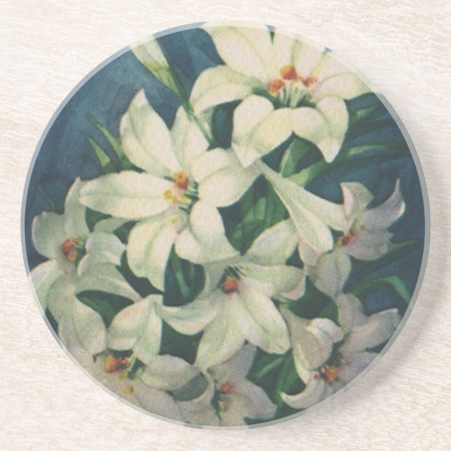 Easter Lily Flowers, Vintage Easter Lilies Coaster (Front)