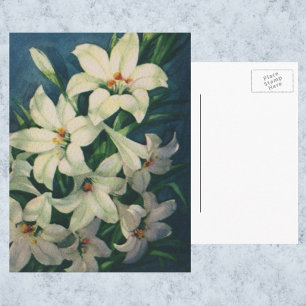 Easter Lily Flowers, Vintage Easter Lilies Holiday Postcard