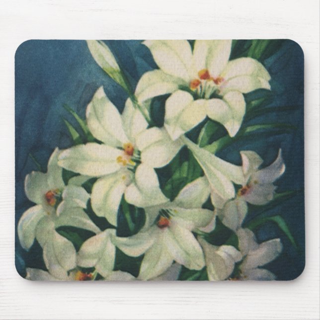 Easter Lily Flowers, Vintage Easter Lilies Mouse Pad (Front)