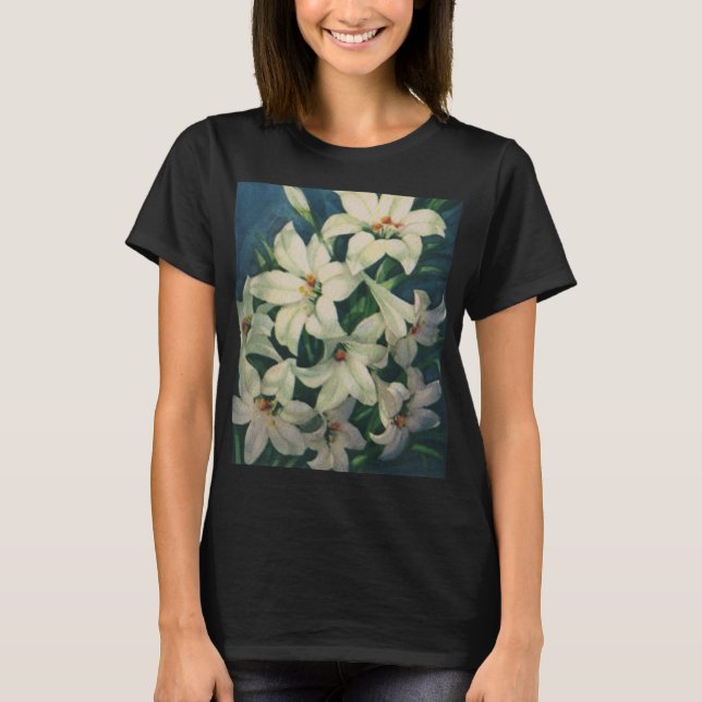 Easter Lily Flowers, Vintage Easter Lilies T-Shirt (Front)