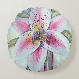 Easter Lily Watercolor Round Cushion