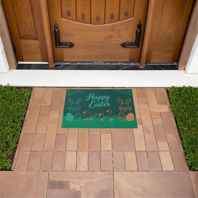 Easter Line Illustration with Bunnies and Chicks Doormat (Outdoor)