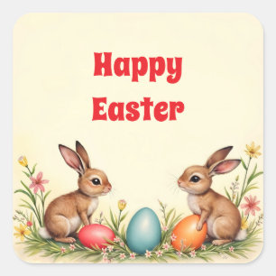 Easter Little Rabbits Vintage Popular Collection Square Sticker