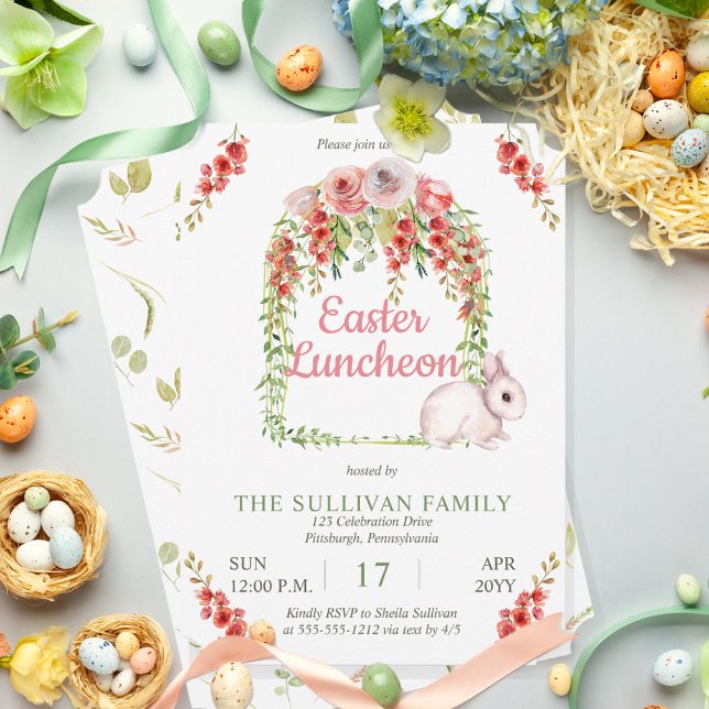 Easter Luncheon Bunny Rabbit Floral | Vines Frame  Invitation (Creator Uploaded)