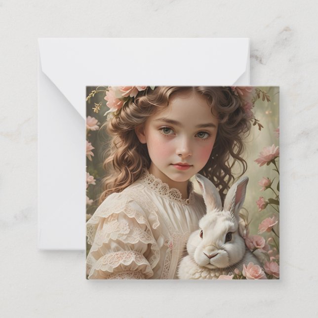 Easter Magic - Girl with Flower Crown and Bunny Card (Front)