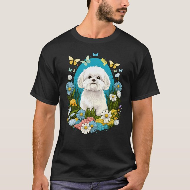 Easter Maltese dog Bunny Eggs Dog on Easter Maltes T-Shirt (Front)