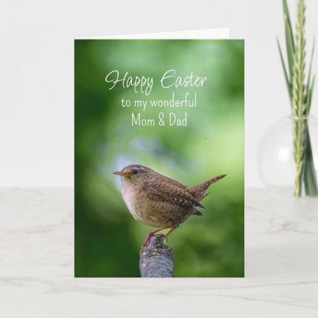 Easter Mom & Dad Wren Bird Wishes Holiday Card (Front)