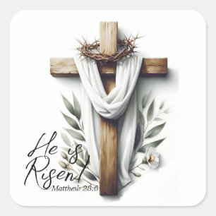 Easter Morning Cross with Crown of Thorns  Square Sticker
