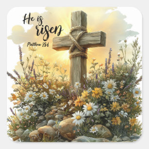 Easter Morning Cross with Glowing Sunrise  Square Sticker