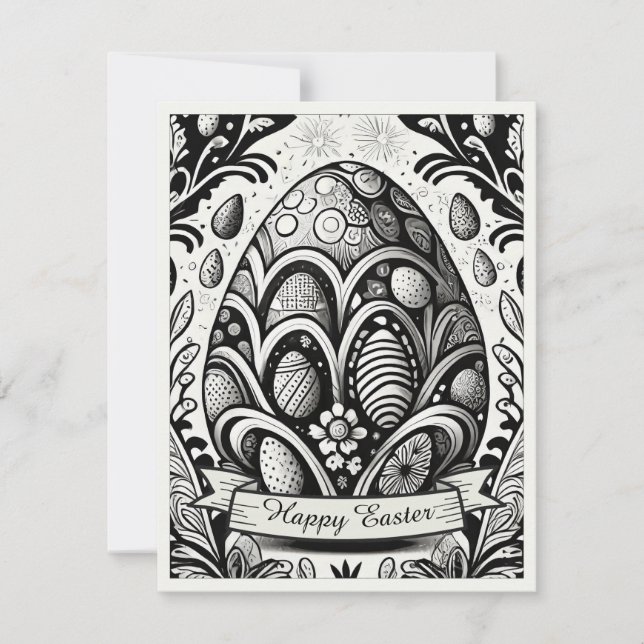 Easter Motif B/W Cartoon with Easter Eggs 10756 (Front)