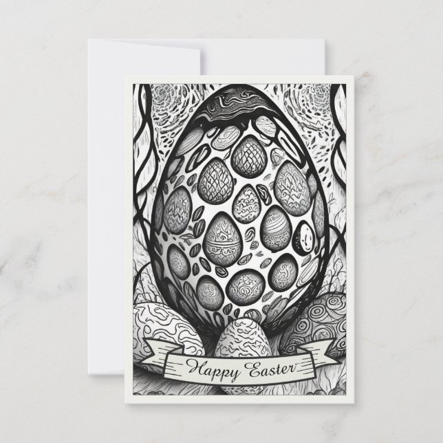 Easter motif b/w cartoon with Easter eggs 25024 (Front)