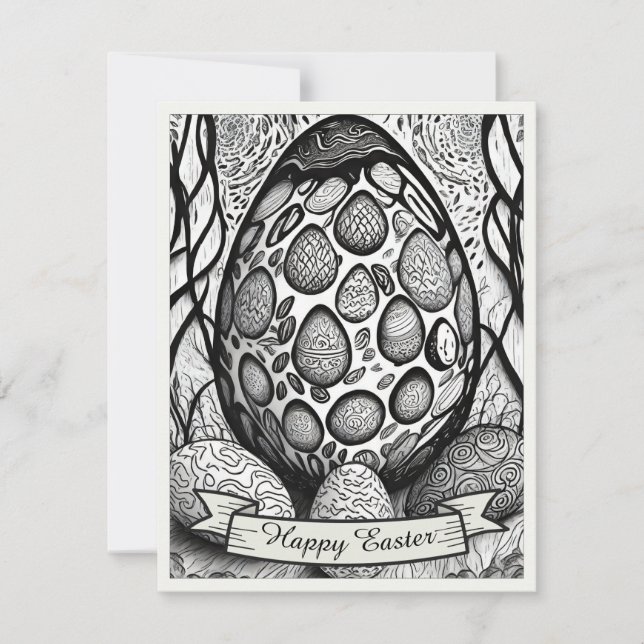 Easter motif b/w cartoon with Easter eggs 25024 (Front)