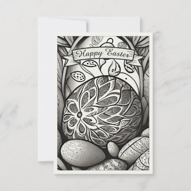 Easter motif b/w cartoon with Easter eggs 97330 (Front)