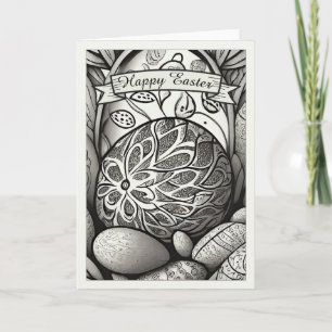 Easter motif b/w cartoon with Easter eggs 97330 Card
