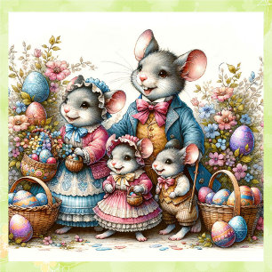 Easter Mouse Family Springtime Holiday Fun Square Sticker