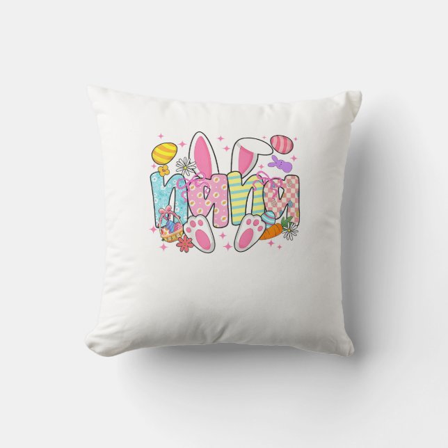 Easter Nana Bunny Ears Coquette Bow Easter Rabbit  Cushion (Front)