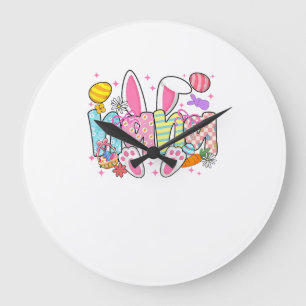 Easter Nana Bunny Ears Coquette Bow Easter Rabbit  Large Clock