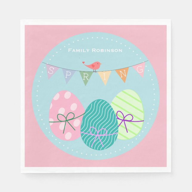 Easter Napkins Personalised Cute Eggs (Front)