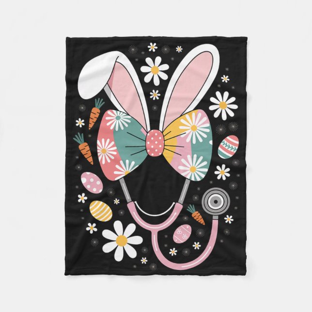 Easter Nurse Bunny Stethoscope Spring Medical Nurs Fleece Blanket (Front)