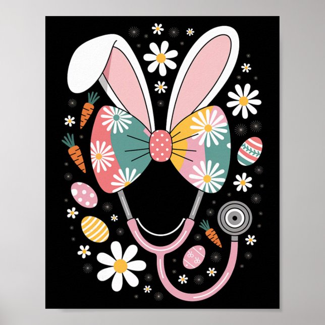Easter Nurse Bunny Stethoscope Spring Medical Nurs Poster (Front)
