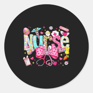 Easter Nurse Coquette Bow Stethoscope Bunny Rabbit Classic Round Sticker