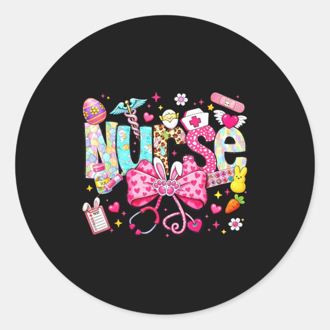 Easter Nurse Coquette Bow Stethoscope Bunny Rabbit Classic Round Sticker (Front)