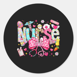 Easter Nurse Coquette Bow Stethoscope Bunny Rabbit Classic Round Sticker