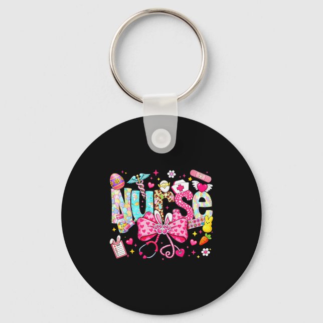 Easter Nurse Coquette Bow Stethoscope Bunny Rabbit Key Ring (Front)