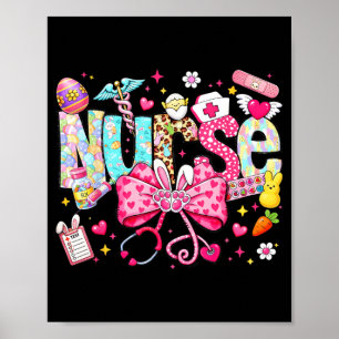 Easter Nurse Coquette Bow Stethoscope Bunny Rabbit Poster