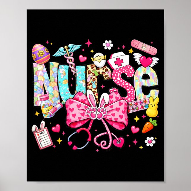 Easter Nurse Coquette Bow Stethoscope Bunny Rabbit Poster (Front)